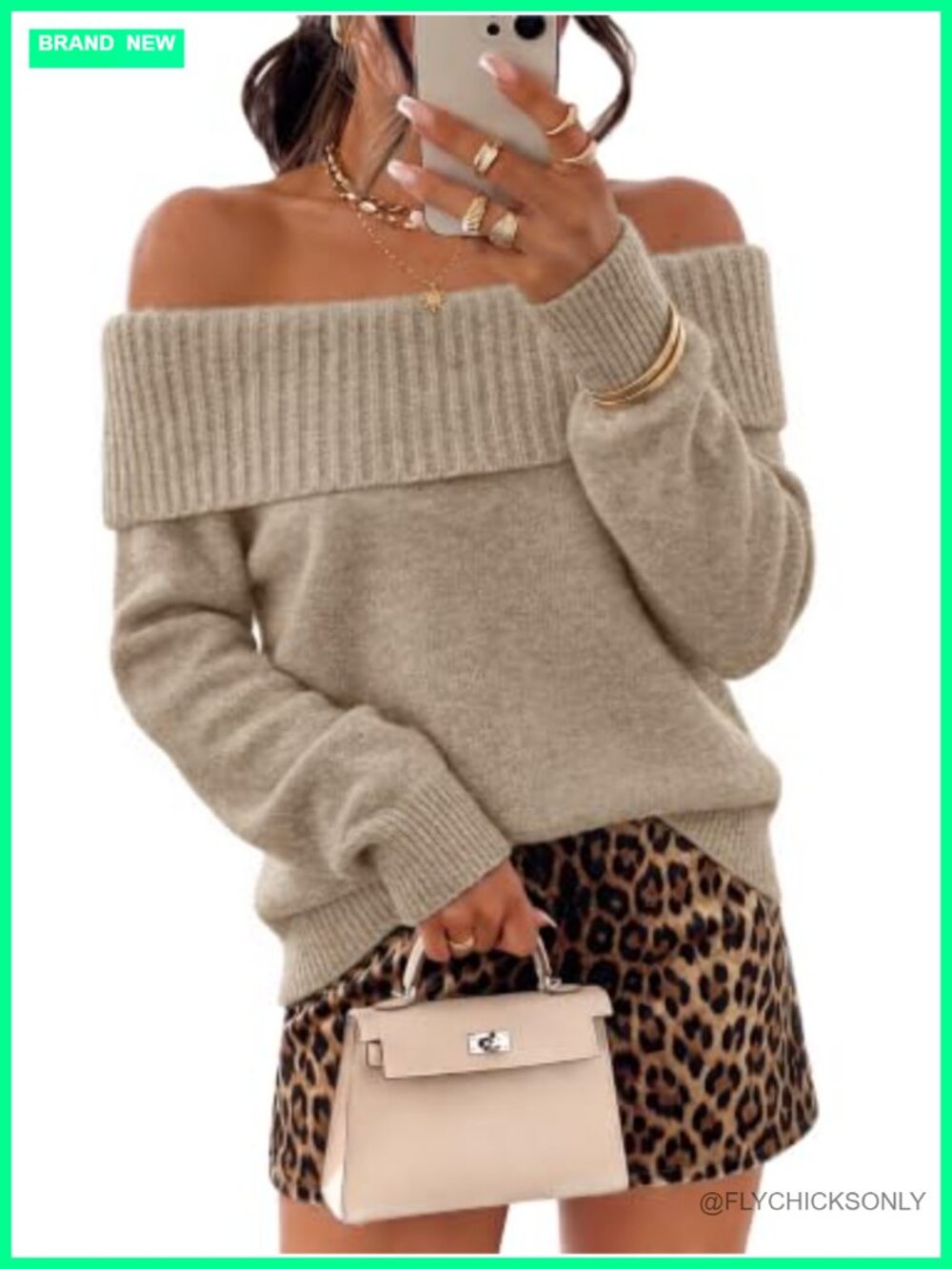 Off Shoulder Oversized Batwing Sweater Women Fall Winter Pullover